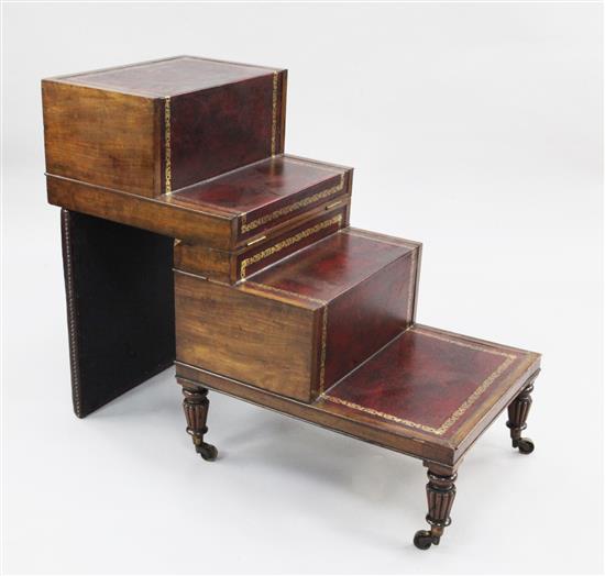 A George III mahogany metamorphic stool / library steps, when open W.3ft 2in. D.1ft 8in. H.2ft 7in.